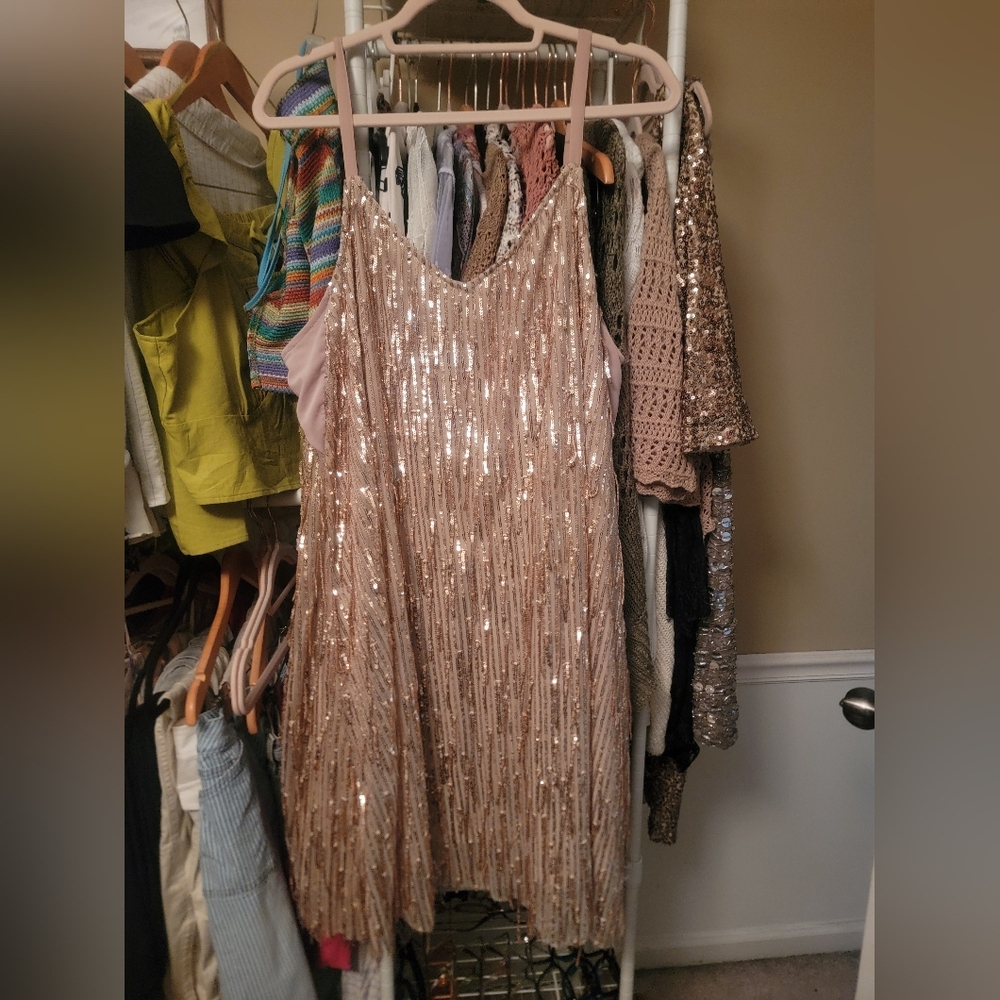 torrid Sequin Fringe Dress in Rose Gold Tones - Picture 3 of 10